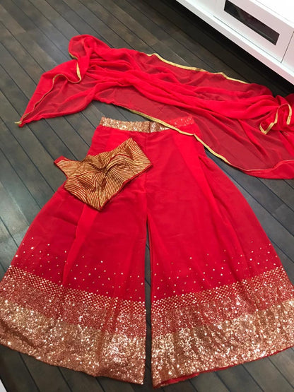 Red georgette sequence work plazzo suit