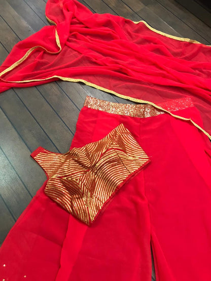 Red georgette sequence work plazzo suit