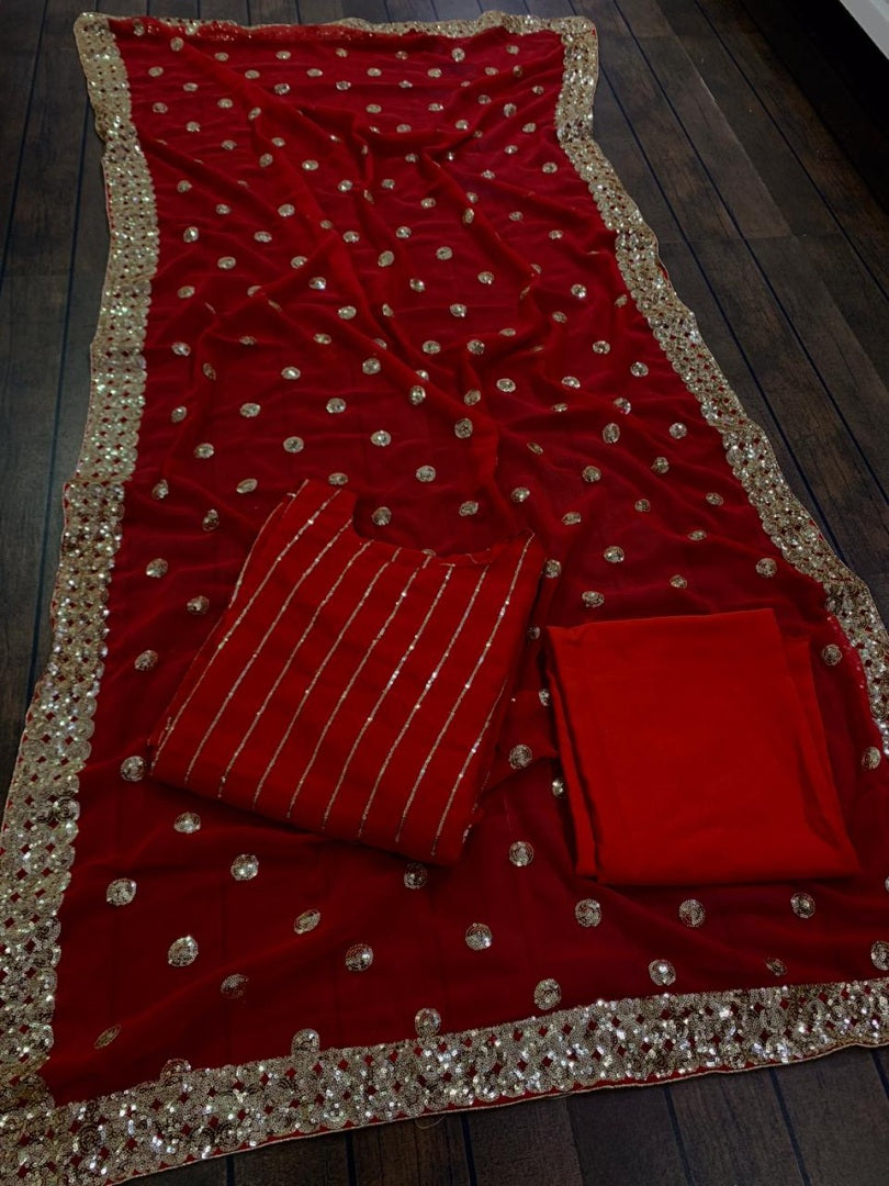 Red georgette sequence work salwar suit