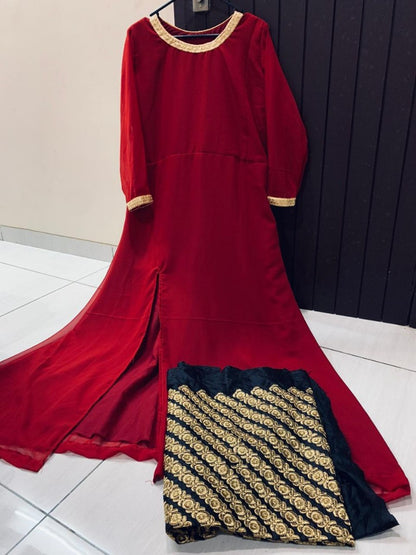 Red georgette stylist long top salwar suit