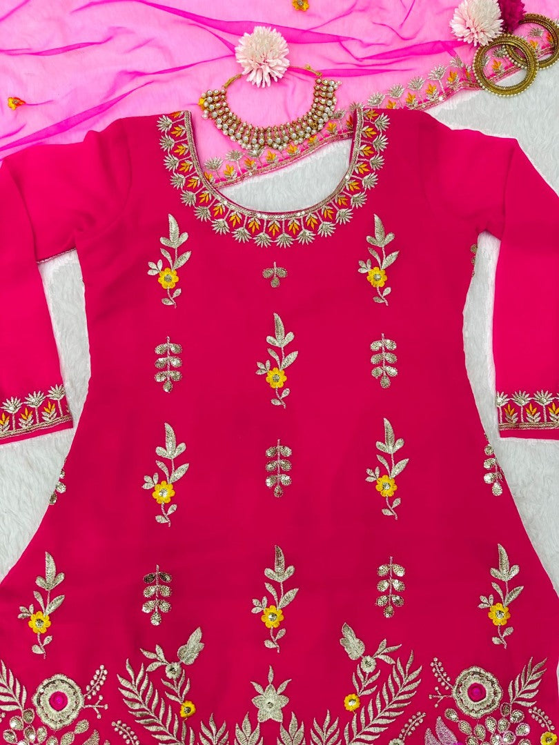 Red georgette thread sequence work wedding sharara suit