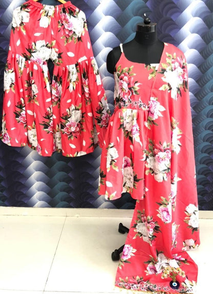 Red heavy american crepe digital printed work sharara suit