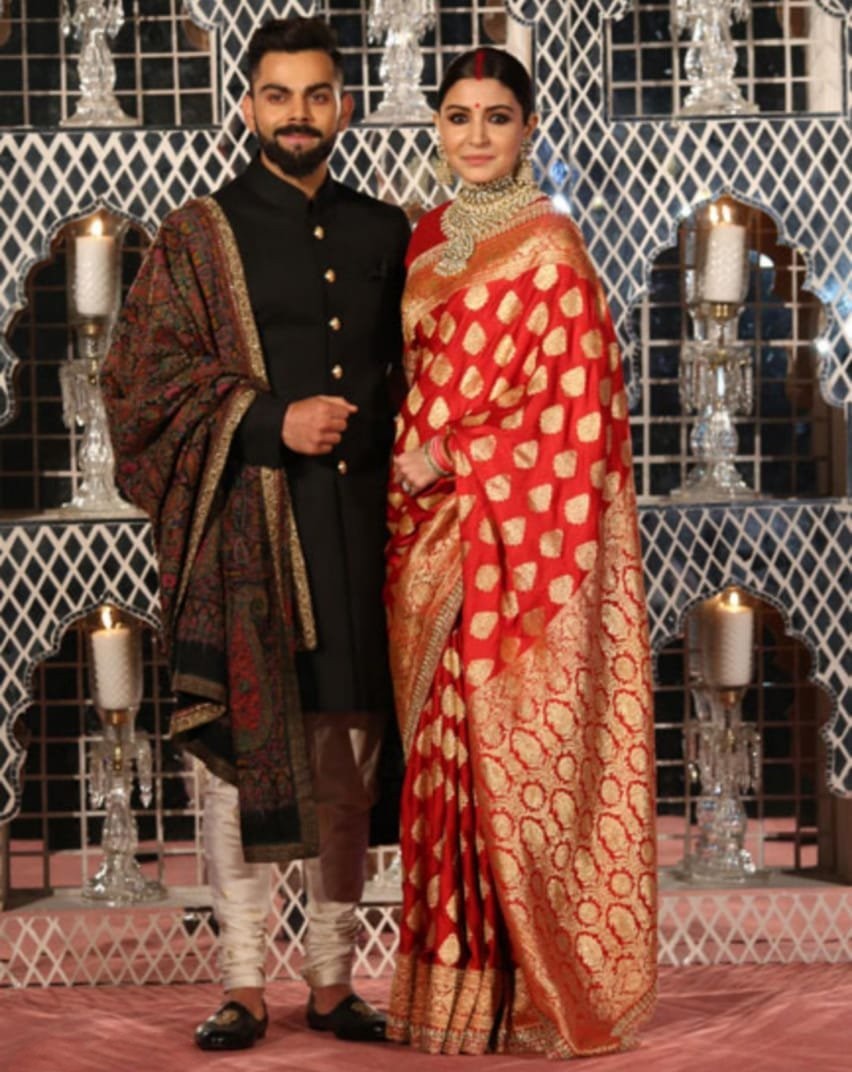 red heavy banarasi silk bollywood wedding saree