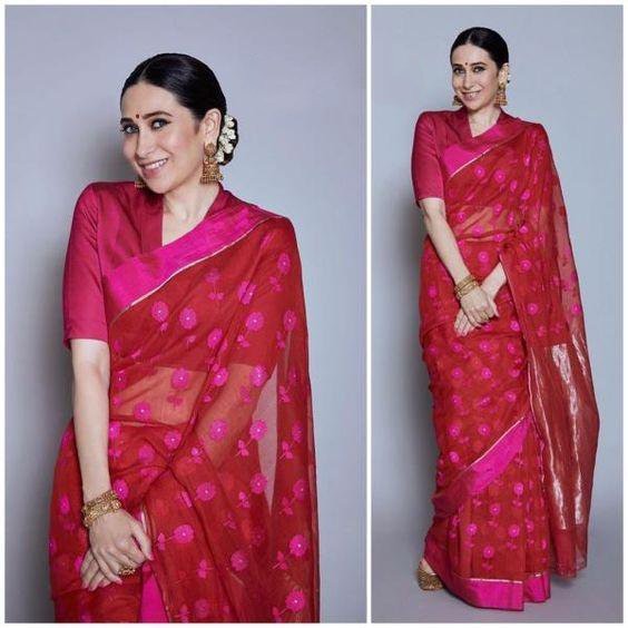 Red heavy chanderi embroidered saree