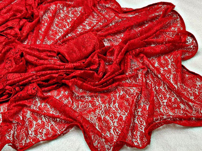 Red heavy chantley net partywear saree