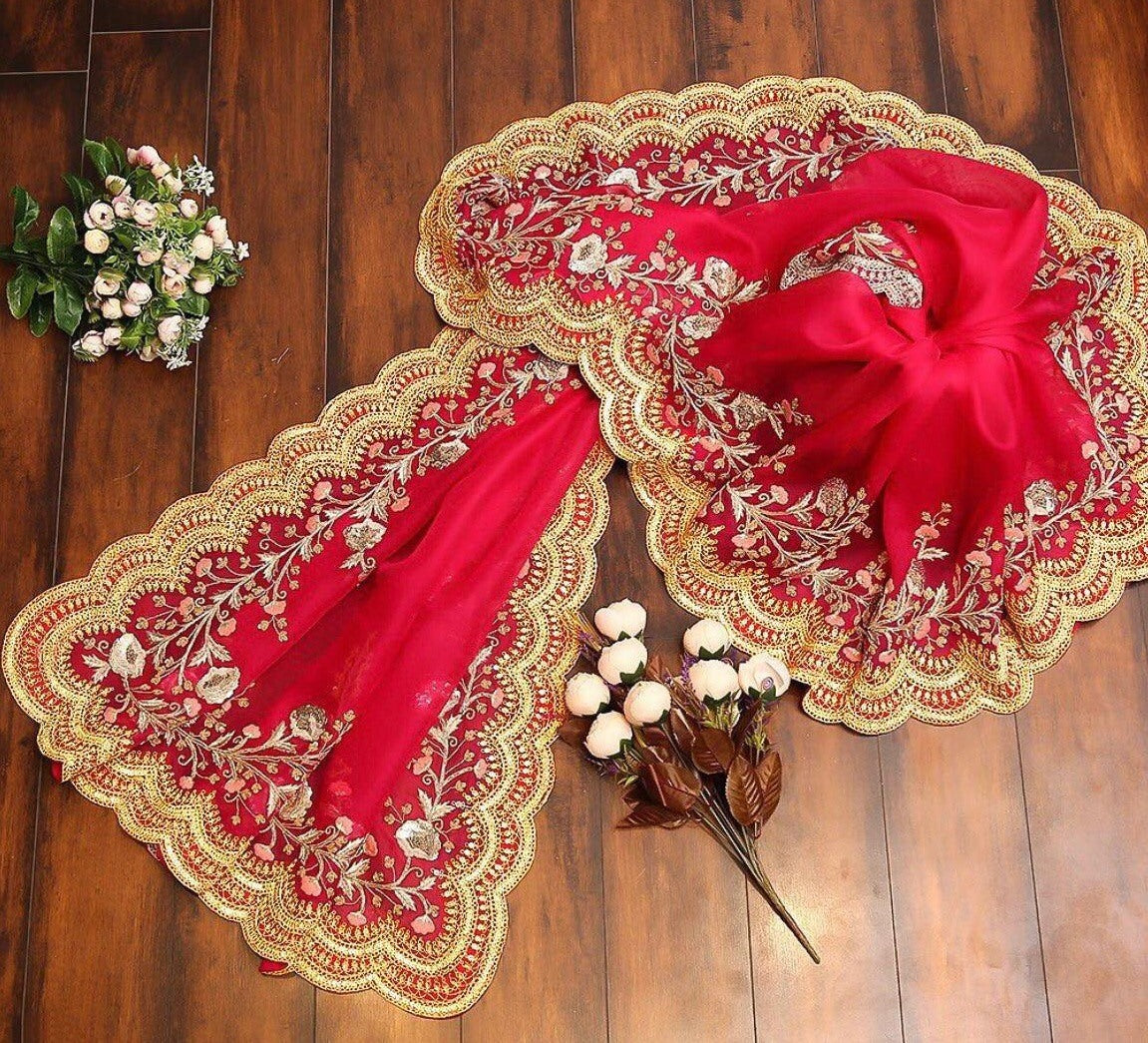 Red heavy embroidered wedding saree