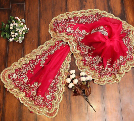 Red heavy embroidered wedding saree