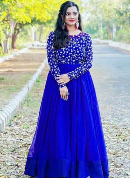 Red heavy georgette with embroidered work gown