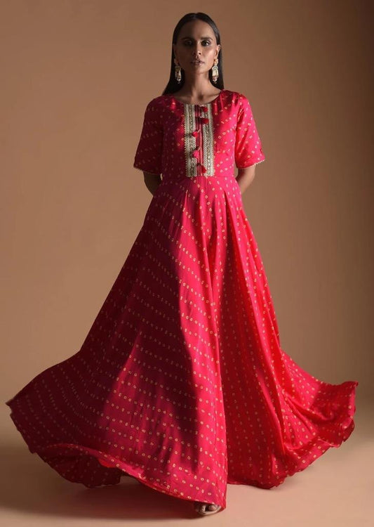 Red heavy maslin digital printed gown