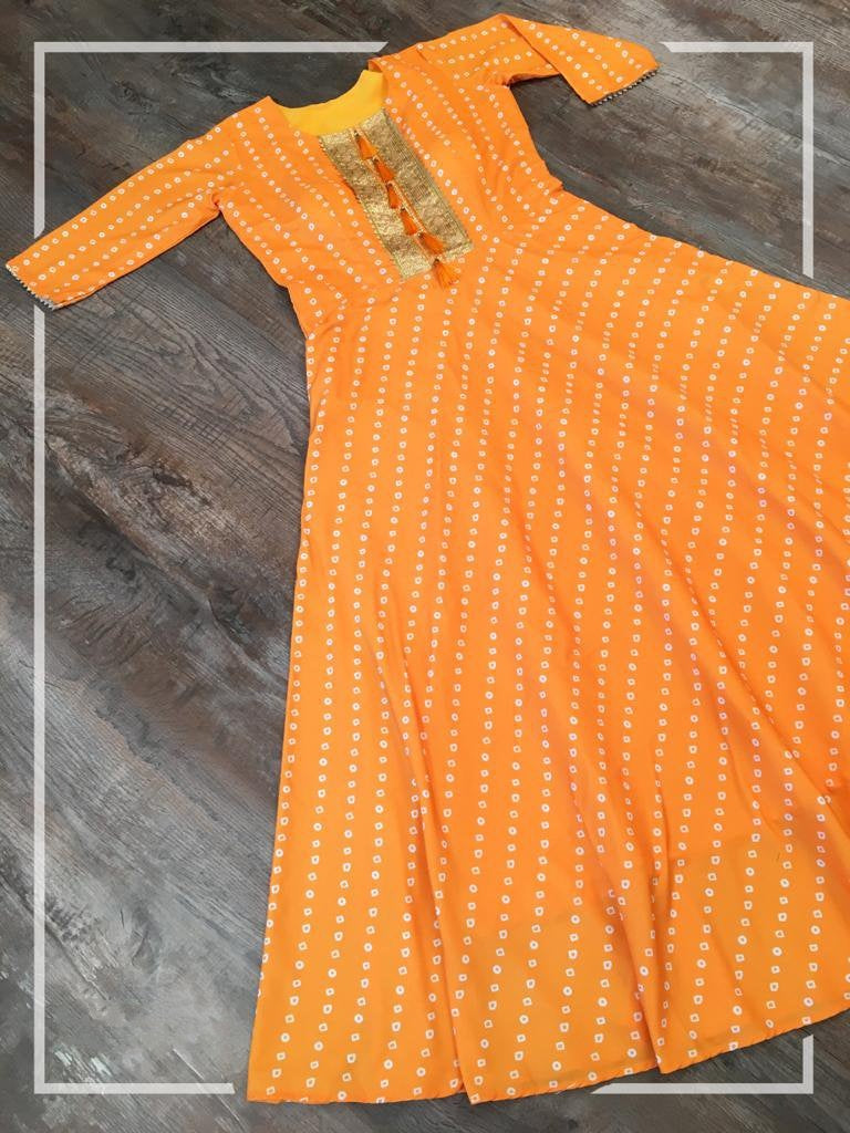 Red heavy maslin digital printed gown