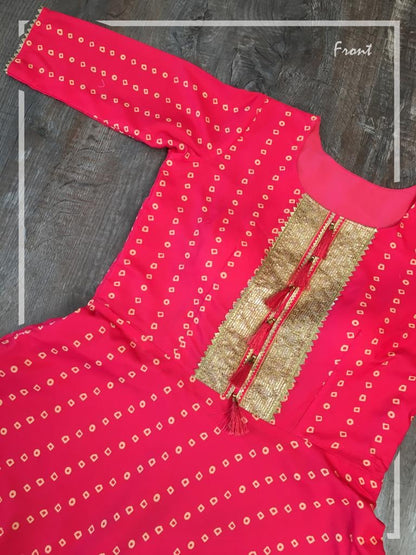 Red heavy maslin digital printed gown