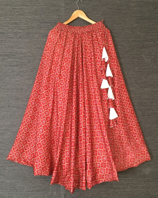 Red heavy rayon digital printed skirt