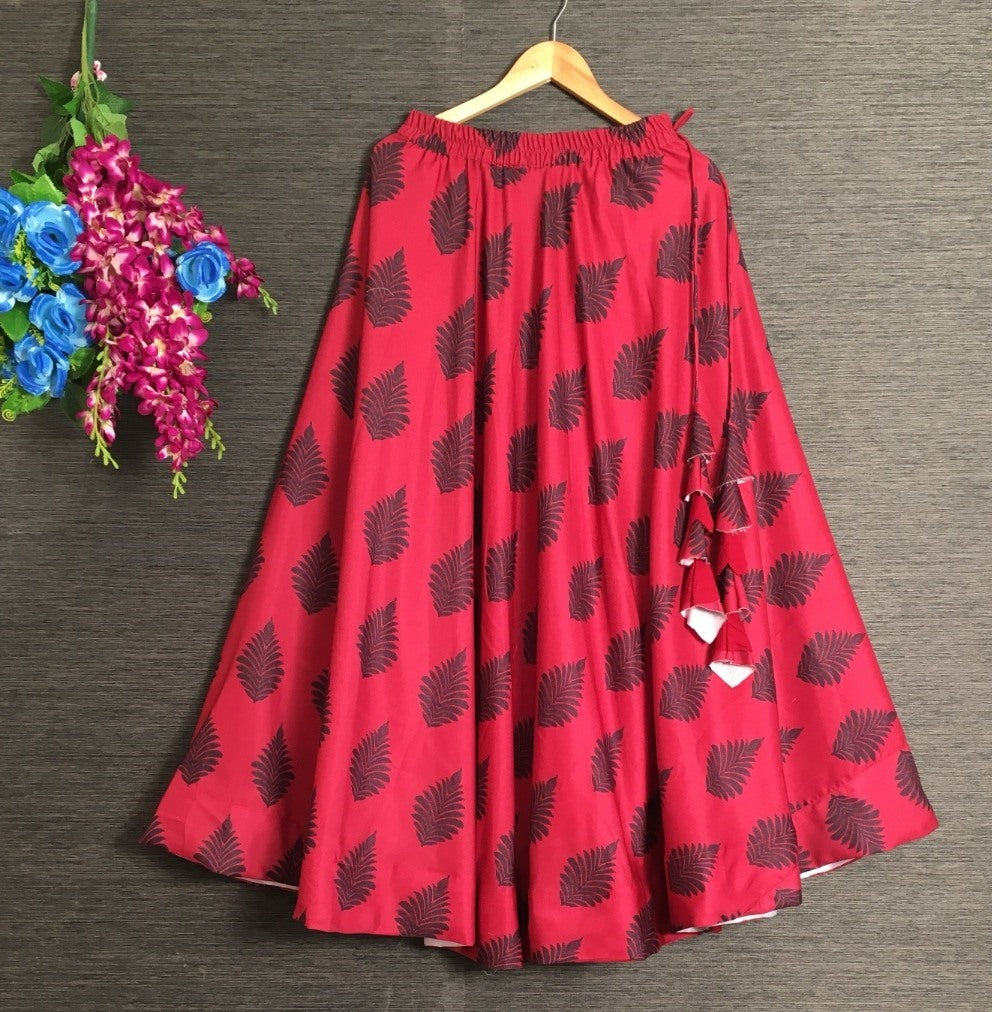 Red heavy rayon kalamkari printed skirt