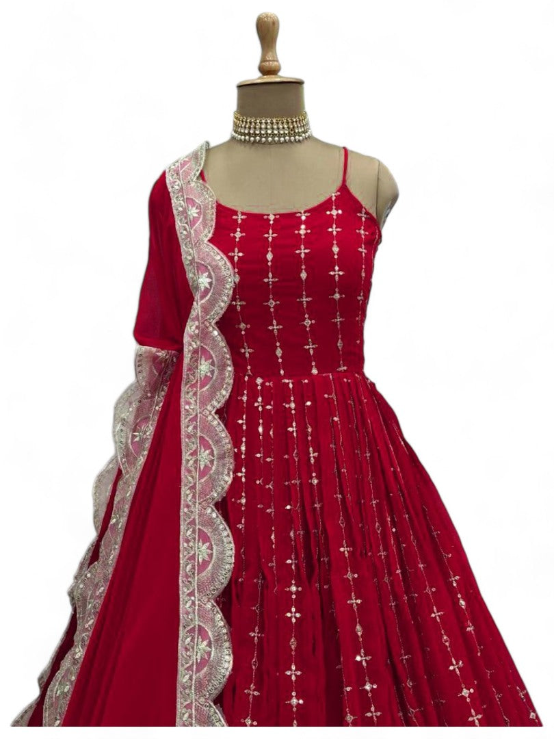 Red heavy work designer wedding gown