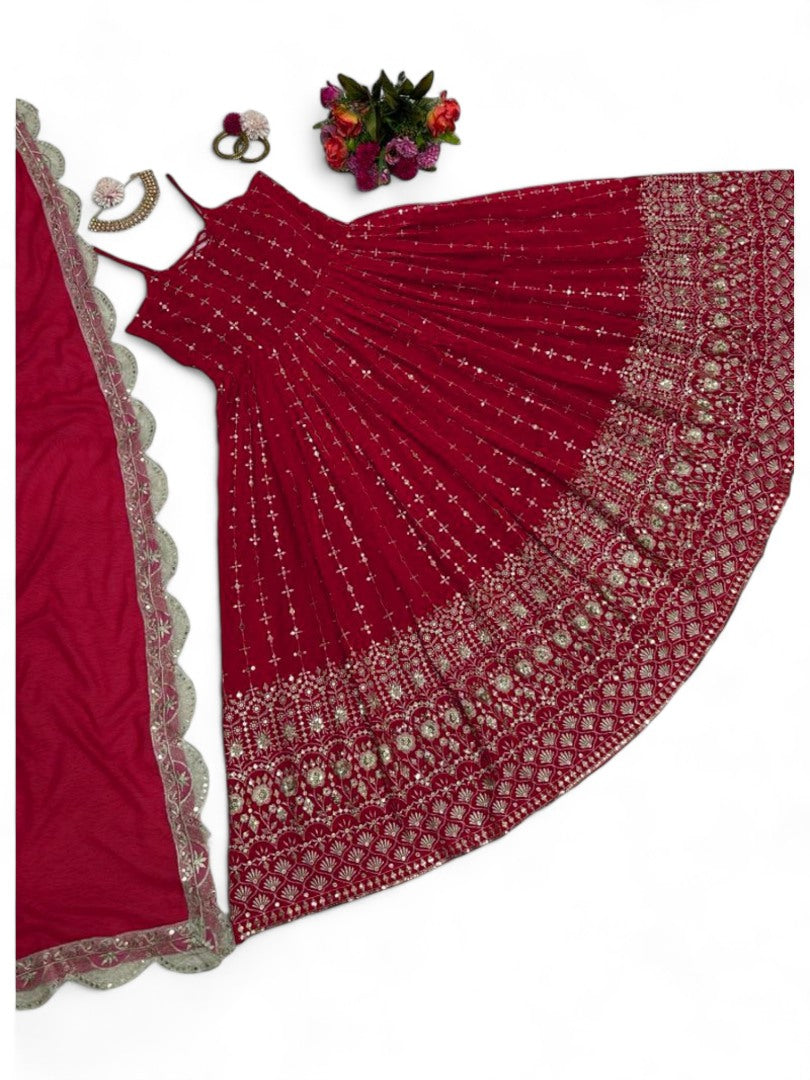 Red heavy work designer wedding gown