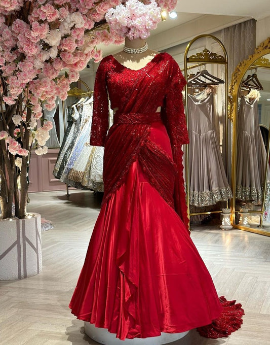 Red heavy work ready to wear designer wedding lehenga choli