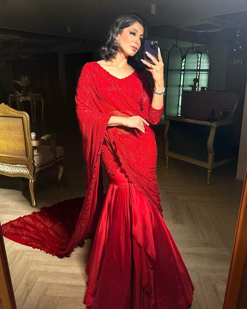 Red heavy work ready to wear designer wedding lehenga choli