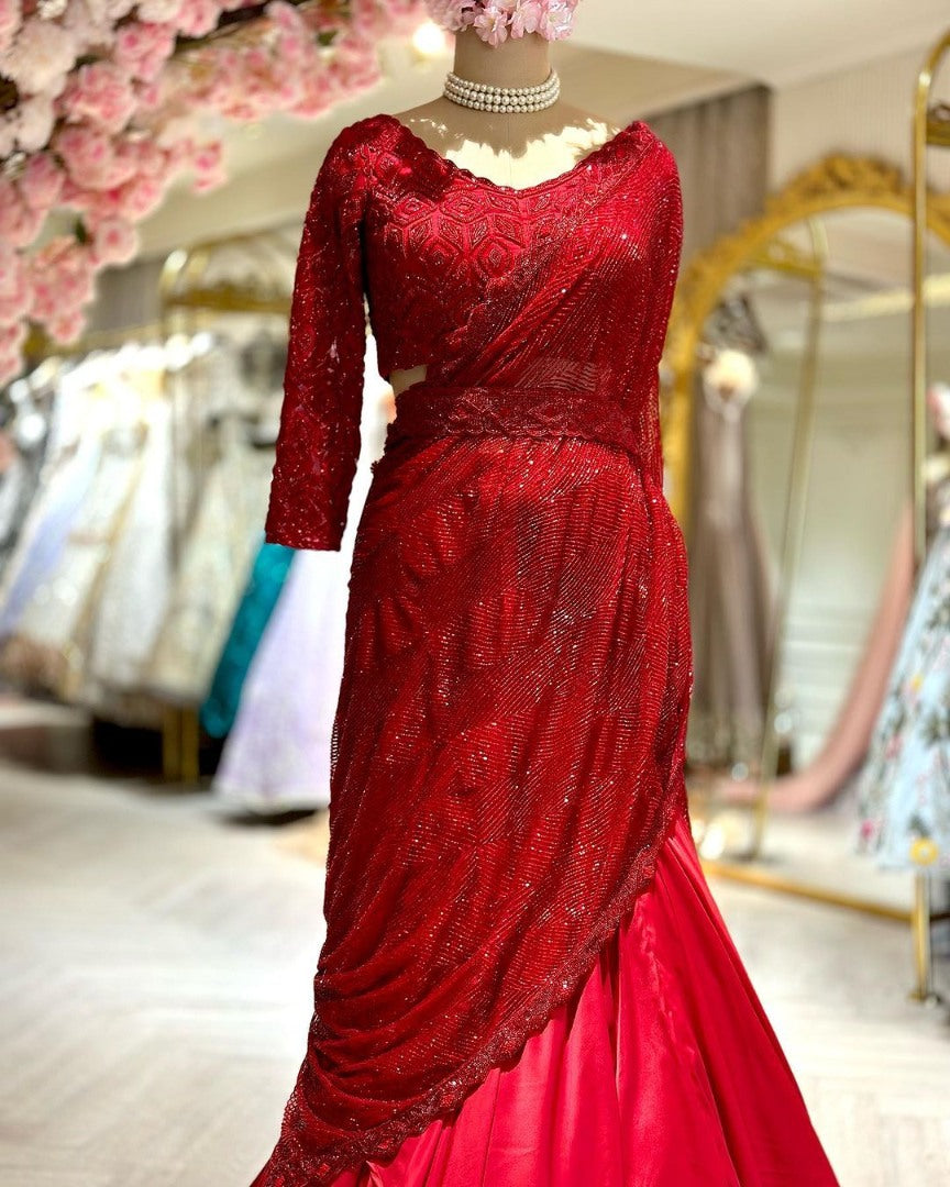 Red heavy work ready to wear designer wedding lehenga choli