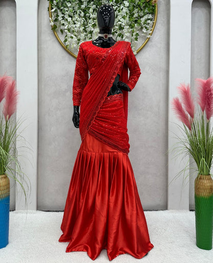 Red heavy work ready to wear designer wedding lehenga choli