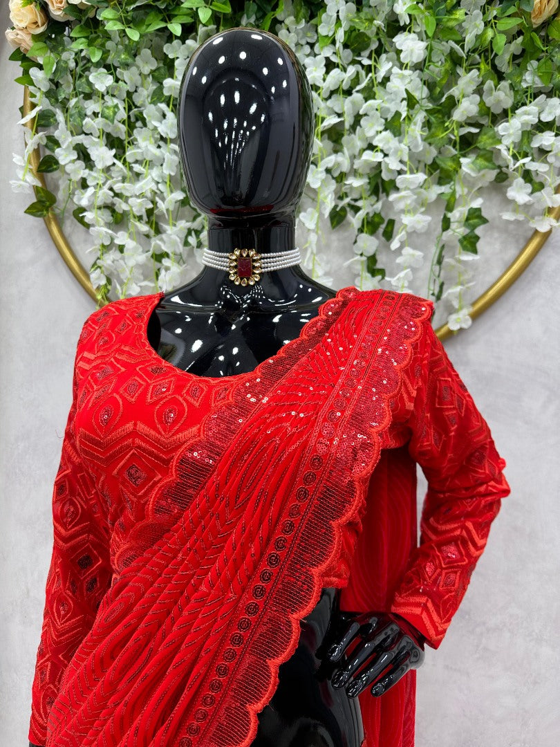 Red heavy work ready to wear designer wedding lehenga choli