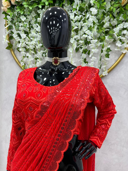 Red heavy work ready to wear designer wedding lehenga choli