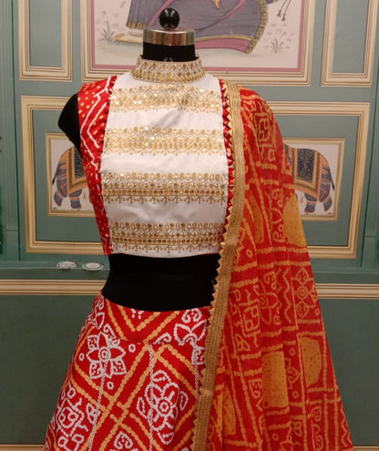 Red italian silk bandhani print lehenga choli