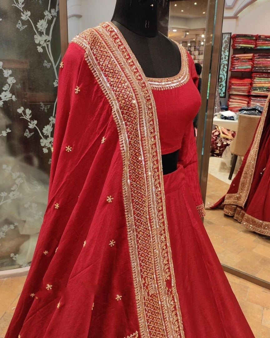 Red italian silk heavy sequence work wedding lehenga choli