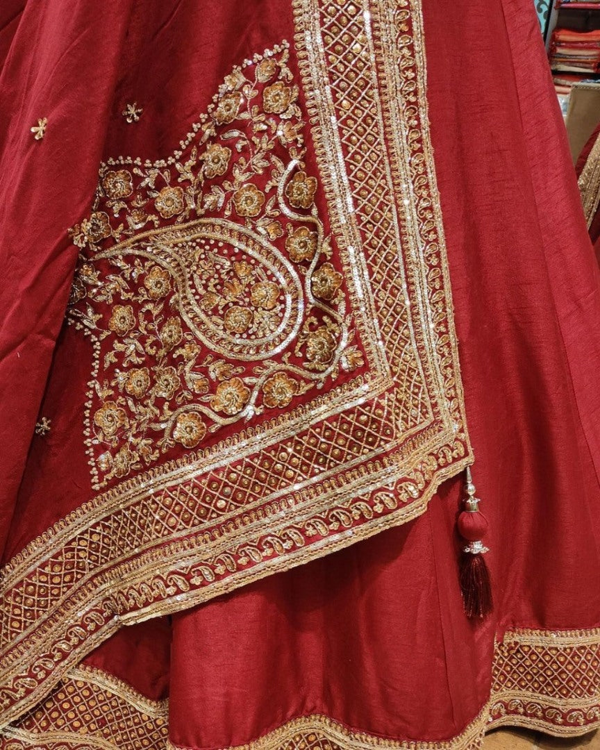 Red italian silk heavy sequence work wedding lehenga choli