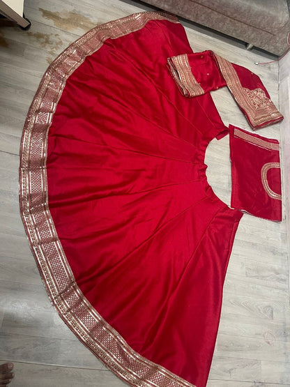 Red italian silk heavy sequence work wedding lehenga choli