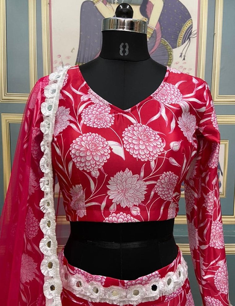 Red italian silk printed lehenga choli