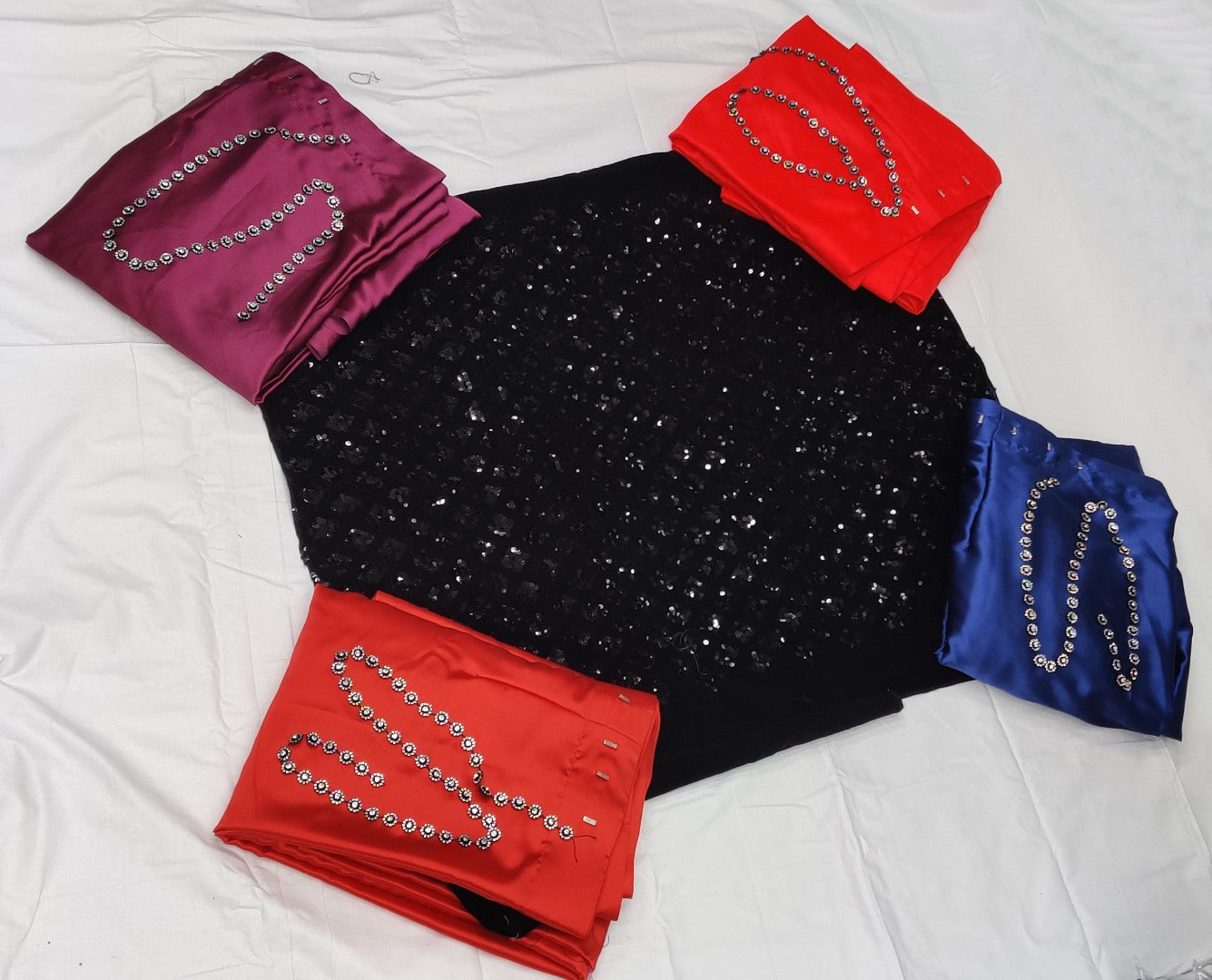 Navy blue japan satin partywear saree with sequence work blouse