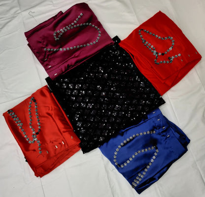 Navy blue japan satin partywear saree with sequence work blouse