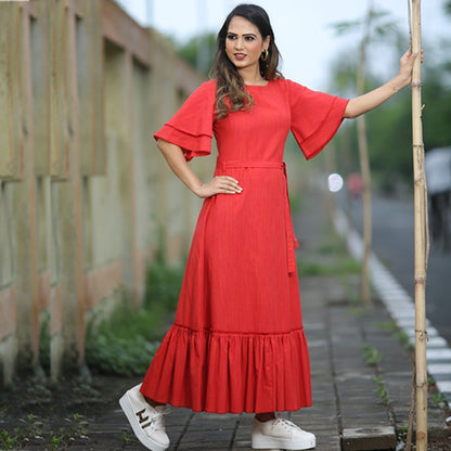 red khadi cotton long kurti