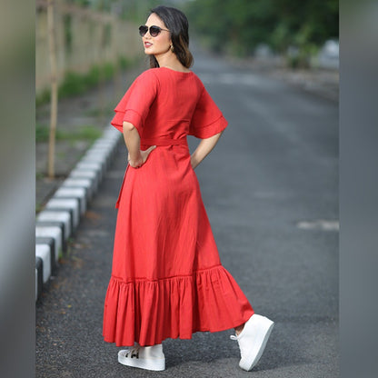 red khadi cotton long kurti