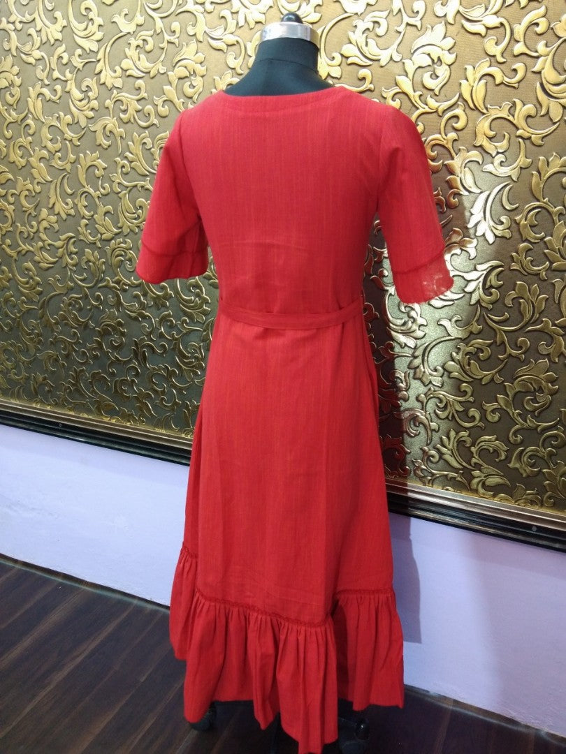 red khadi cotton long kurti