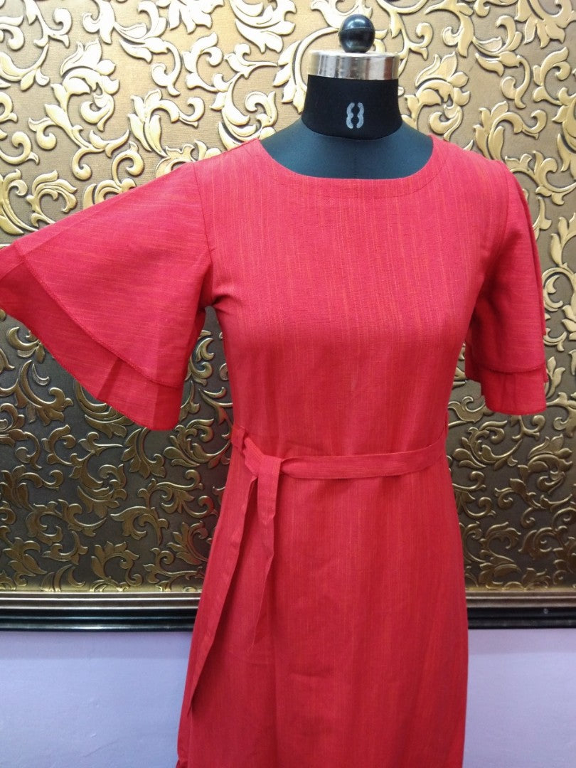 red khadi cotton long kurti