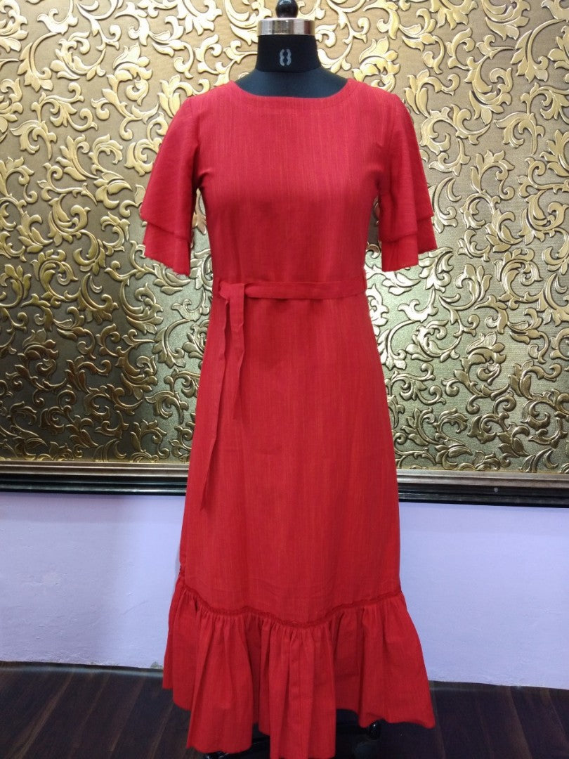 red khadi cotton long kurti
