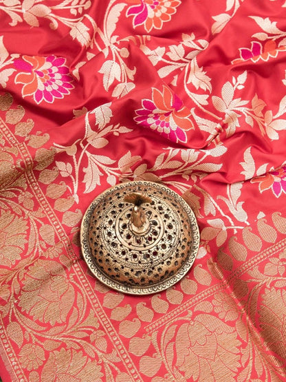 Red lichi soft silk weaving saree with jacquard blouse