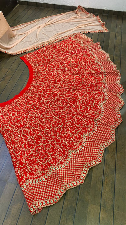 Red malai silk heavy embroidered wedding lehenga choli