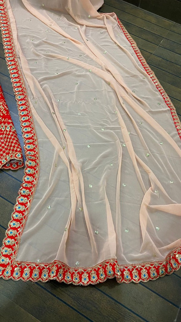 Red malai silk heavy embroidered wedding lehenga choli