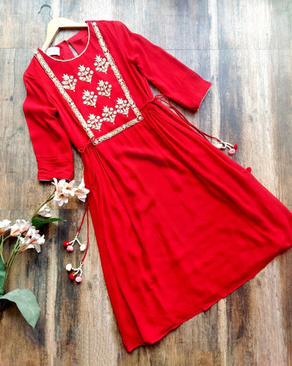Red malay satin silk kurti