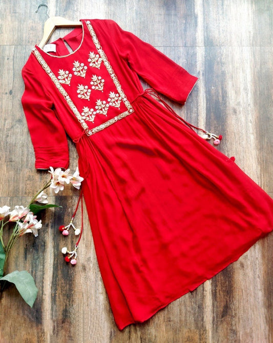 Red malay satin silk kurti