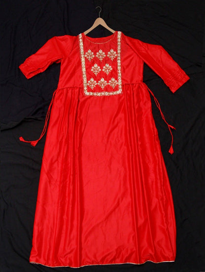 Red malay satin silk kurti