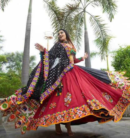 Red mirror work gujarati garba ghagra navratri lehenga chaniya choli