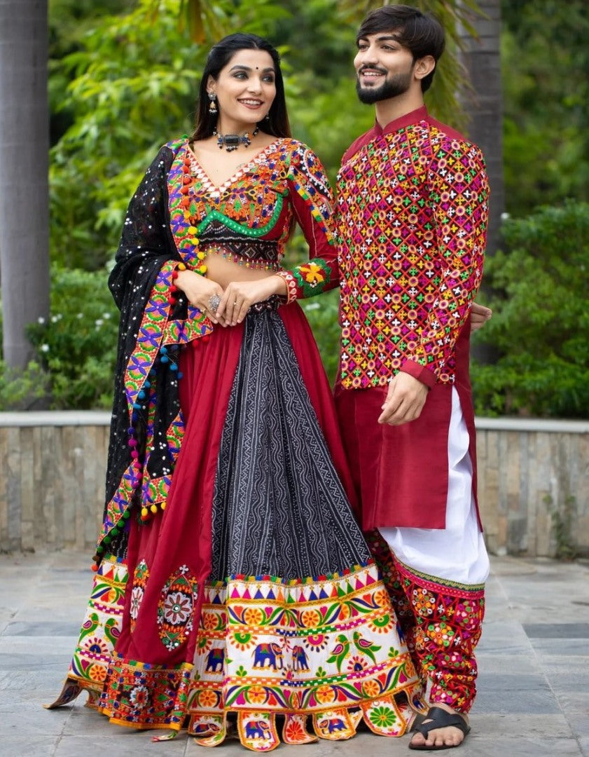 Red mirror work gujarati garba ghagra navratri lehenga chaniya choli