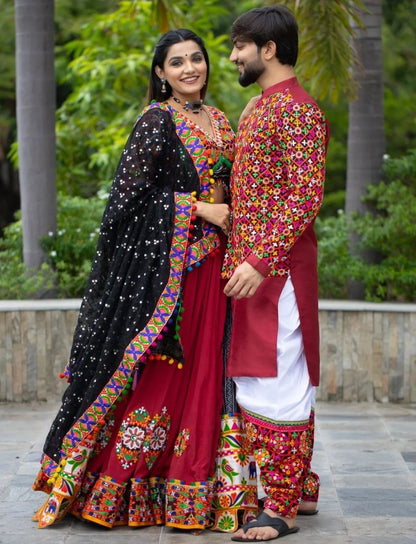 Red mirror work gujarati garba ghagra navratri lehenga chaniya choli