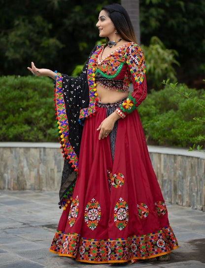 Red mirror work gujarati garba ghagra navratri lehenga chaniya choli