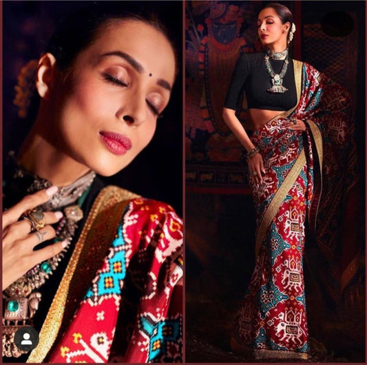 Red moss silk patola printed designer saree