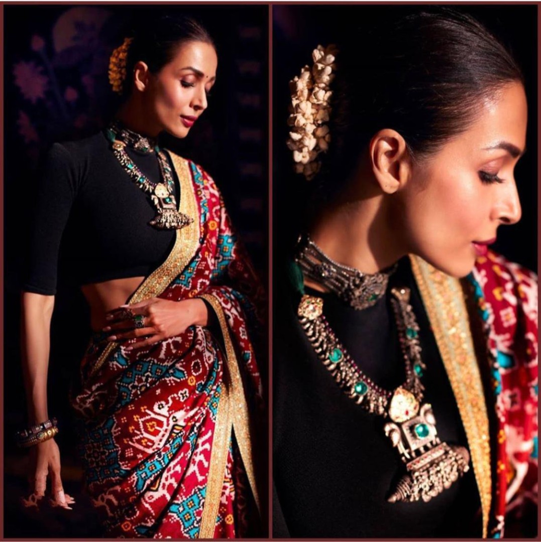 Red moss silk patola printed designer saree