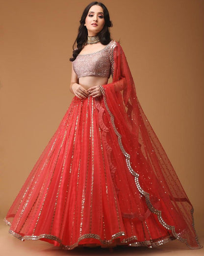 Red net ceremonial lehenga choli